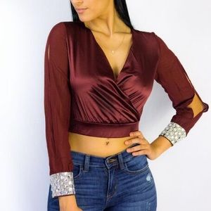 Wine Jeweled Blouse